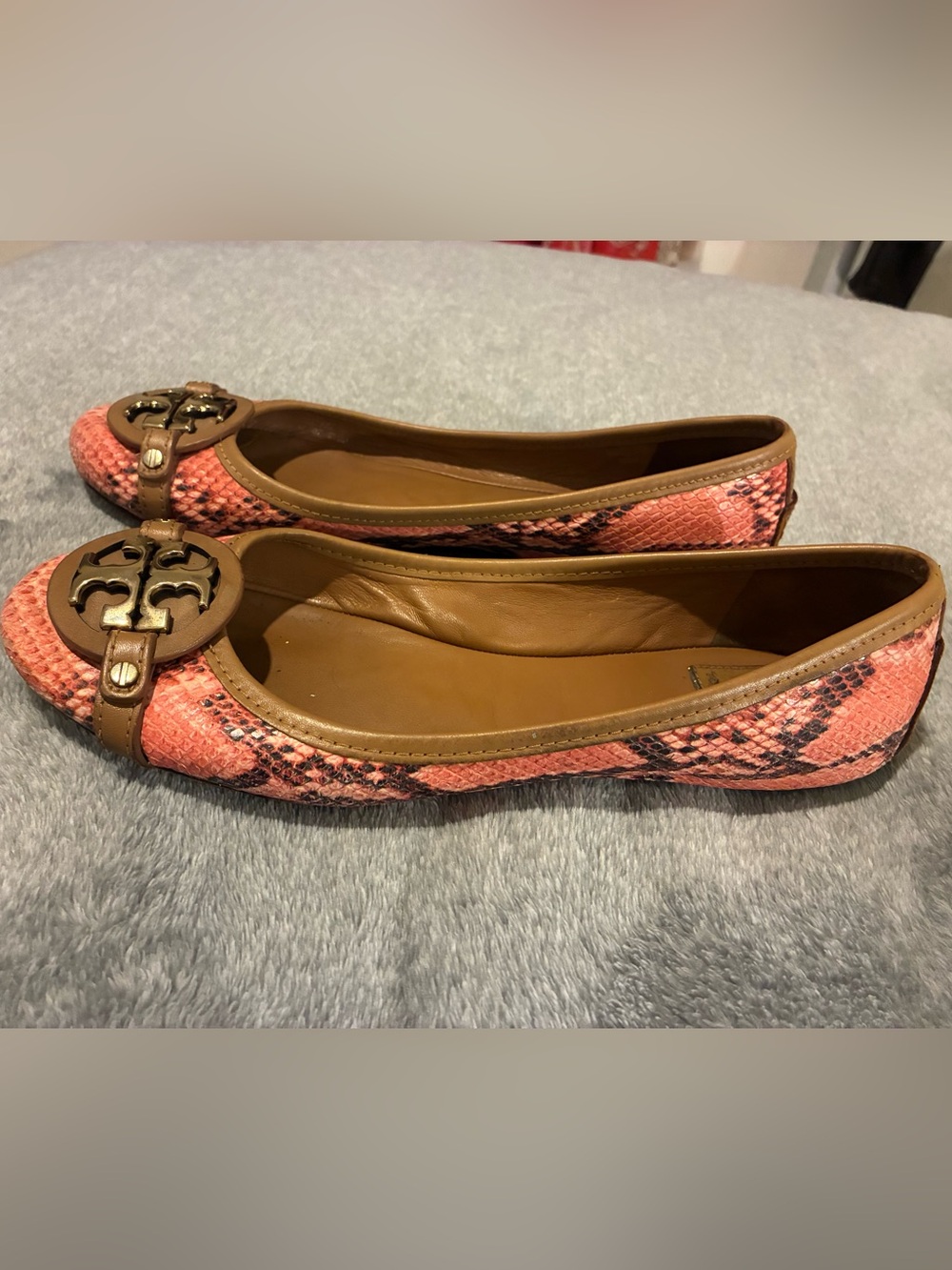 Tory Burch Aden Coral/Pink Snakeskin Flats